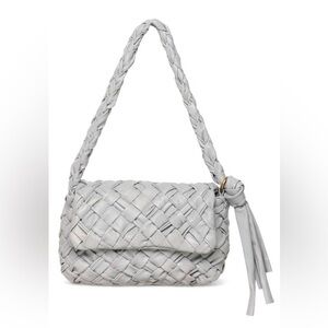 Walter Baker Woven Halston Leather Shoulder Bag Elephant Grey